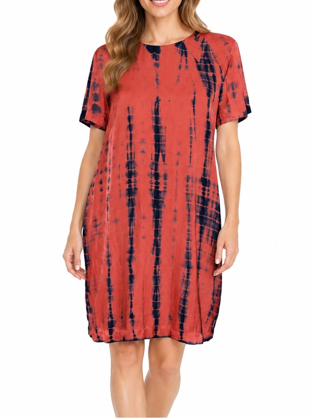 Olivaceous NWT WomenS Size M Julie Shift Dress Salmon Navy Blue Tie Dye Zip Back